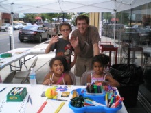 Photo of Larry Brown and young Fraktur Art participants, August 2012