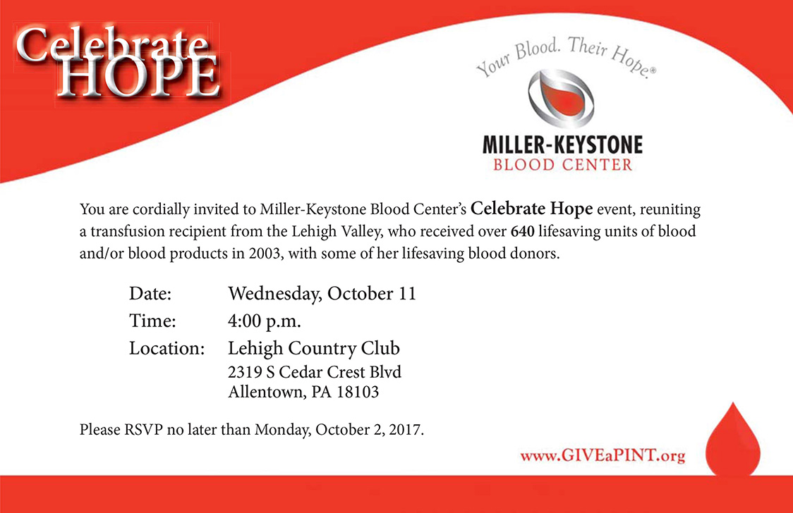 Celebrate Hope with Miller-Keystone Blood Center